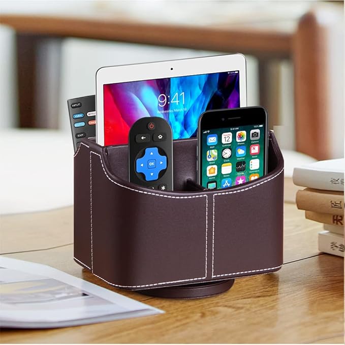 Fanousy 360° Rotating Remote Control Holder, PU Leather TV Remote Caddy - Image 7
