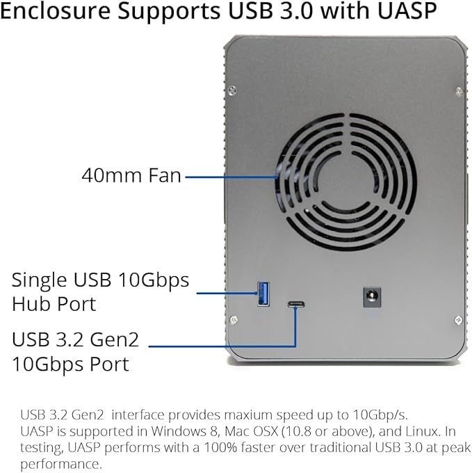 5 Bay USB 3.2 Type-C 10Gbps Daisy-Chain Hard Drive Enclosure DAS, Support 120TB - Image 7