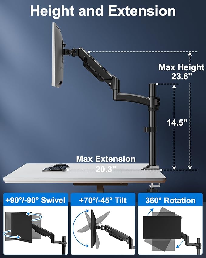 Single Monitor Mount Holds Max 22lbs, 13-32 inch Monitor Desk Mount, Height - Image 3