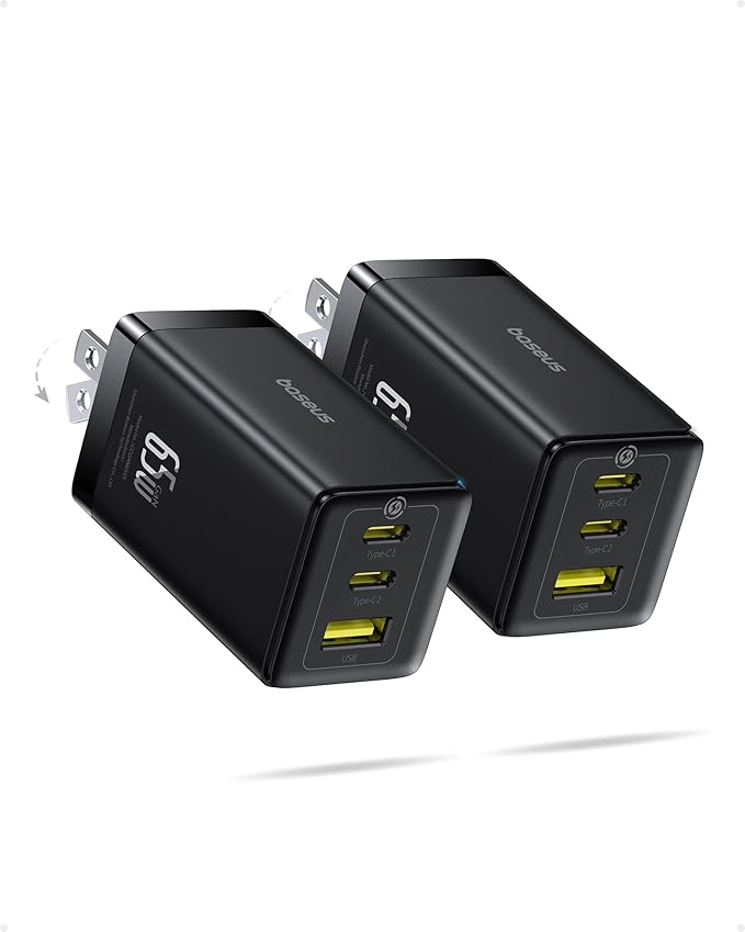 Baseus 2 Pack 65W USB C Charger Block, PPS 3-Port Fast Compact Foldable USB C by Baseus