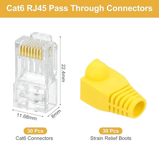 MECCANIXITY 30pcs Cat6 RJ45 Pass Through Connectors, RJ45 Connector 8P8C Gold - Image 2