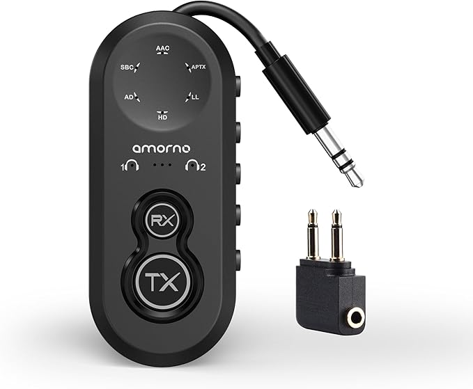 Bluetooth 5.4 Transmitter Receiver, 2 in One Airplane Audio Adapter by AMORNO