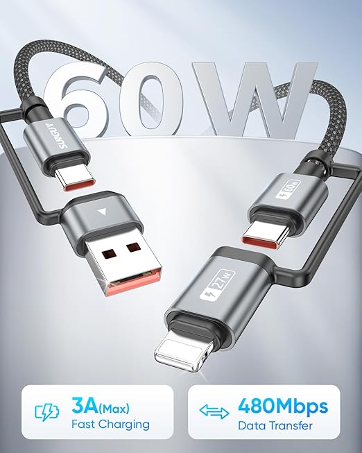 SUNGUY 4 in 1 Charging Cable 3FT, 60W Multi Charging Cable, USB-C/A to - Image 3
