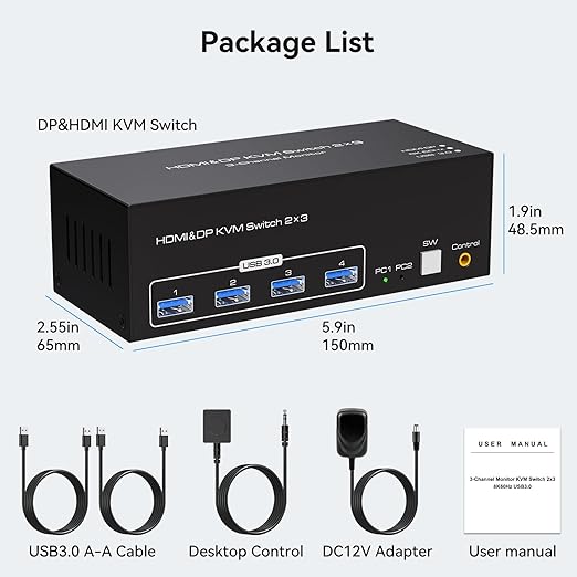 8K HDMI 2 Displayport KVM Switch 3 Monitors 2 Computers DP 1.4 8K 60Hz 4K 120Hz - Image 7