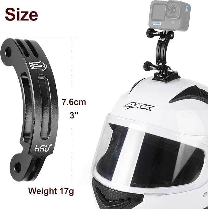 HSU Aluminum Alloy Curved Extension Arm Metal Pole Mount Helmet Stick Extension - Image 2