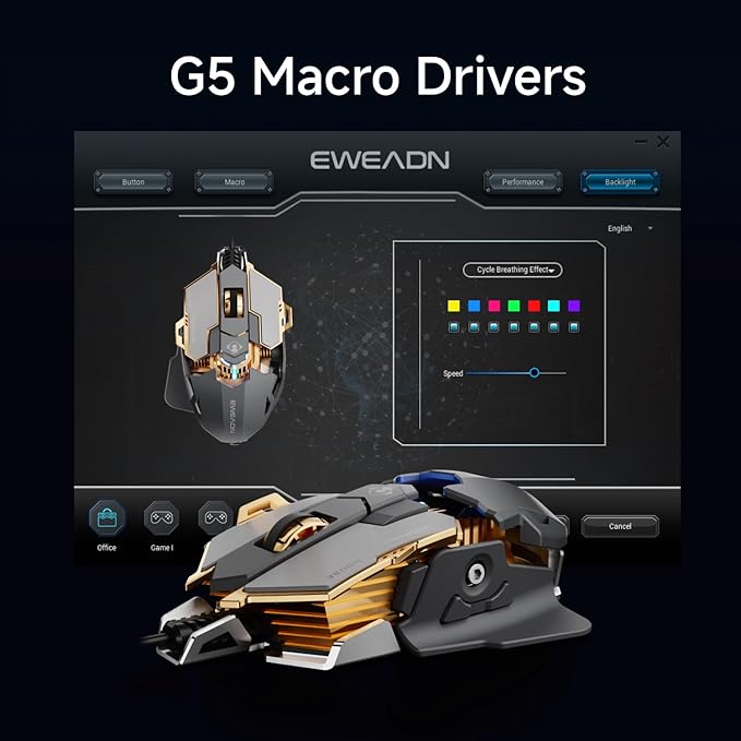 EWEADN G5 Wired Gaming Mouse, Ergonomic RGB Computer Mouse, 12800 Adjustable DPI - Image 3