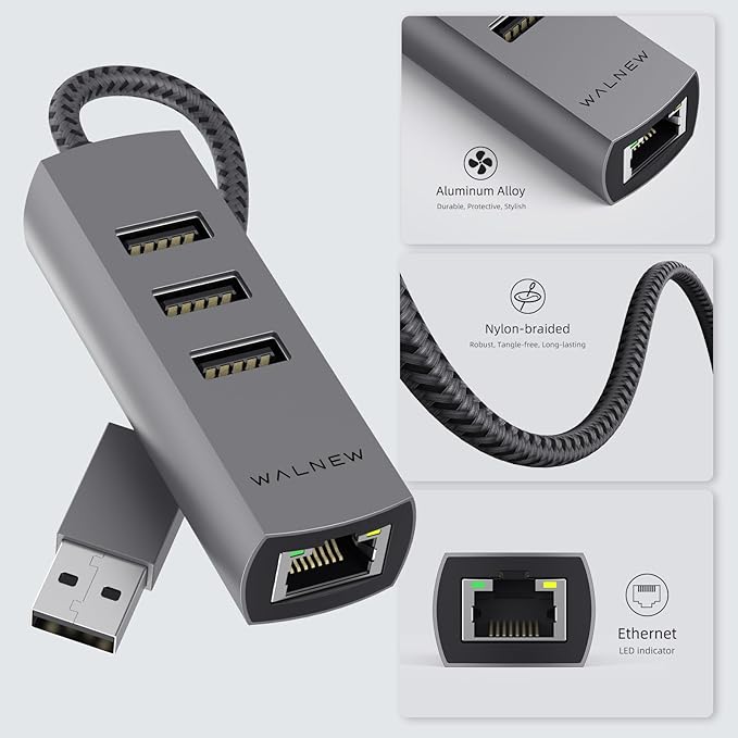 USB-C to Ethernet Adapter, WALNEW USBC to RJ45 LAN Adapter, Gigabit Cat Network - Image 6