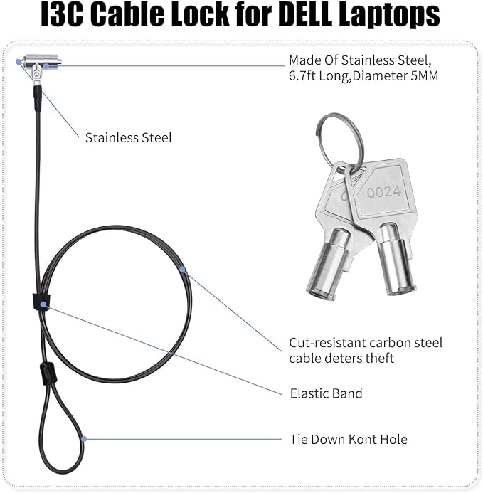 I3C Laptop Cable Lock Hardware Security Cable Lock Anti Theft 6.7FT Cable Lock - Image 3