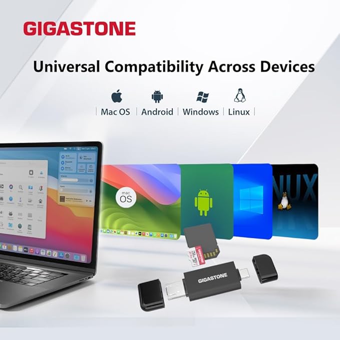 GIGASTONE SD Card Reader, 5-in-1 USB-A/USB-C Card Reader, Dual Slot - Image 2