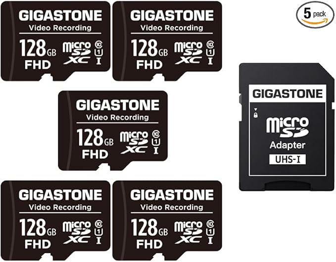 GIGASTONE 128GB Micro SD Card 5-Pack, A1 V30 4K Video Recording, Compatible by Gigastone