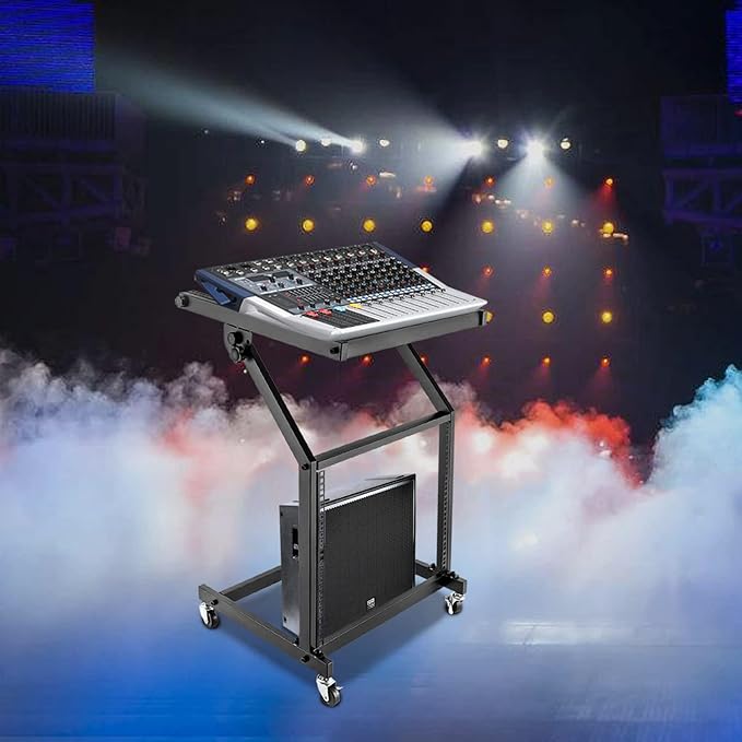 9U Professional DJ Stand Rack Mount DJ Mixer Stand Adjustable Stage Cart w/Wheel - Image 8