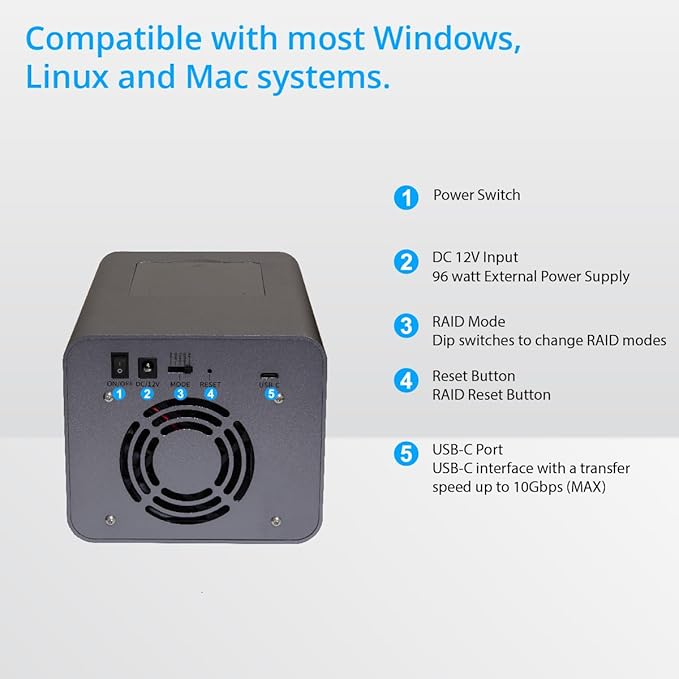 USB 3.2 Type-C 2 Bay 2.5 Inch and 3.5 Inch SATA Hard Drive + 2 Bay M.2 NMVe - Image 9
