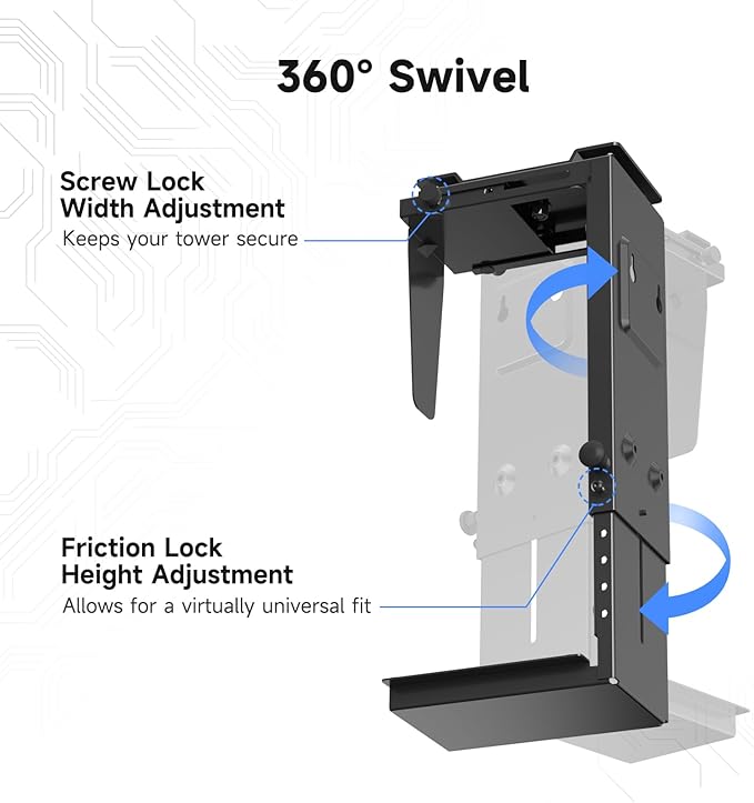 Suptek Adjustable Under Desk and Wall PC Mount, 3.94 to 11.61 inch Wide - Image 3