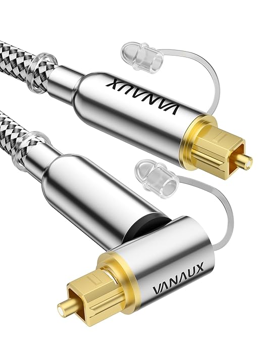 VANAUX 90-Degree Optical Audio Cable 15FT, Premium Fiber Optic Toslink by VANAUX