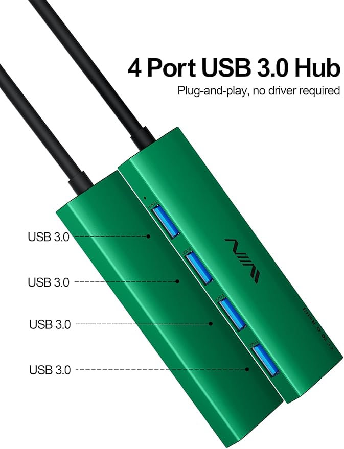 USB 3.0 Hub, 4 Port USB Splitter Extender Portable Adapter Multiport Data Hub - Image 2