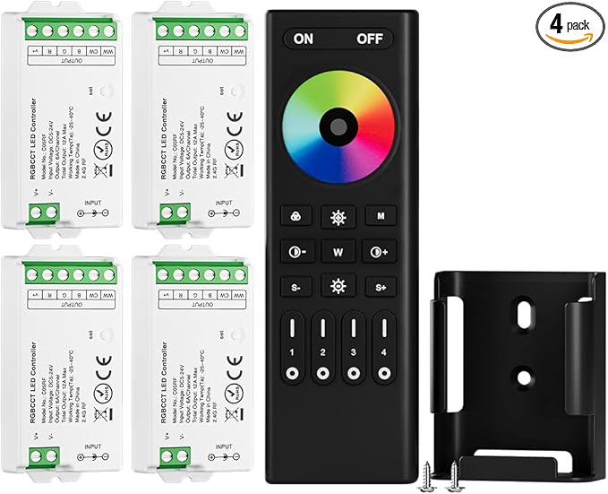 BTF-LIGHTING 5050SMD FCOB COB RGBCCT RF 2.4GHz Wireless Remote RC03RFB &4PCS by BTF-LIGHTING