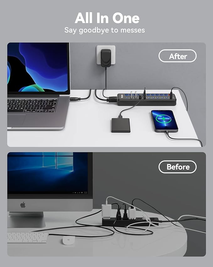Powered USB Hub, Wenter 11-Port USB Splitter Hub - Image 6