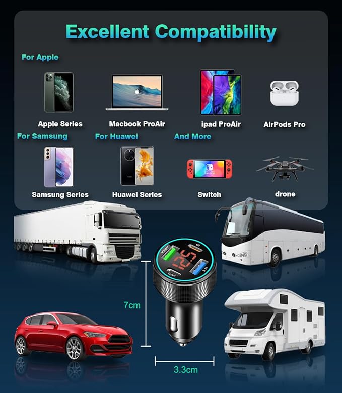 66W USB C Car Charger 4 Port Car Charger Adapter - Image 8
