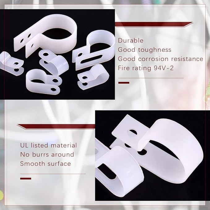 Hilitchi 135 Pcs 6 Sizes White Plastic Cable Clamp R Type Screw Mounting Cord - Image 3