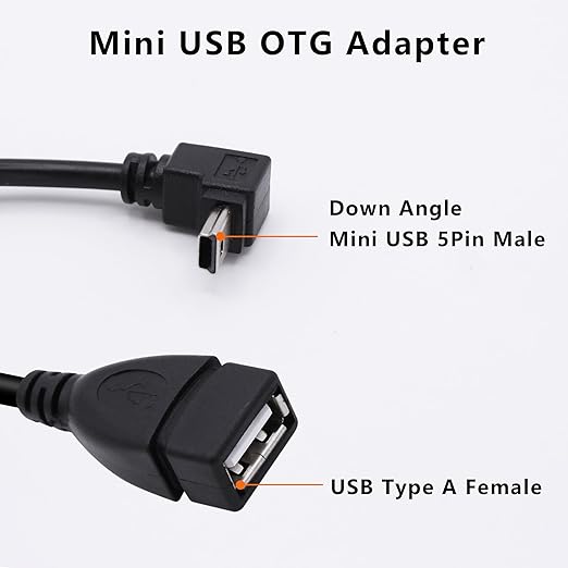 90 Degree Mini USB to USB A OTG Adapter Cable 5.5in Down Angle Mini USB 5-Pin - Image 2