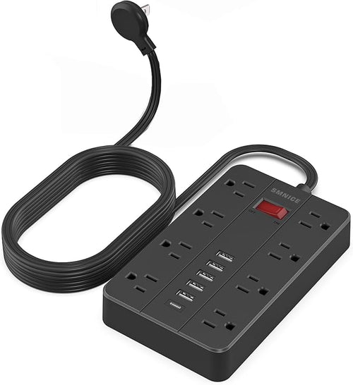 10 Ft Extension Cord Surge Protector, SMNICE 8 Widely Spaced Outlets and 6 USB by SMNICE