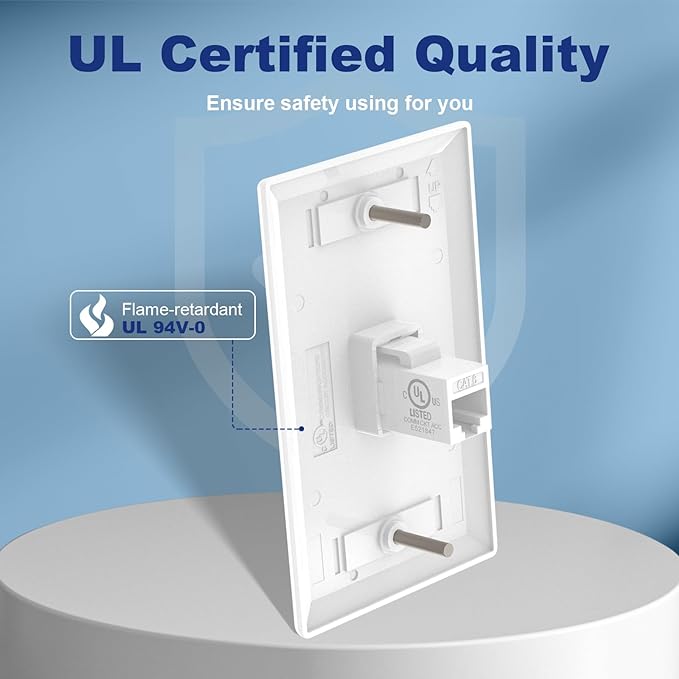 VCE Ethernet Wall Plate, 1-Port CAT6 Wall Plate and Jack, RJ45 Keystone Wall - Image 2
