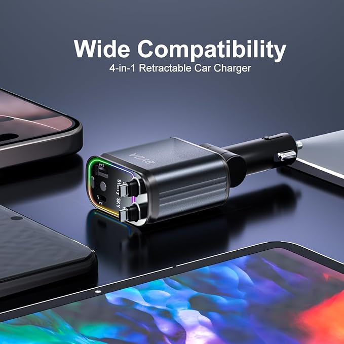 Fast Car Charger 4 in 1 Retractable Car Charger 69W - Image 8