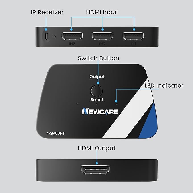 NEWCARE HDMI Switch 3 in 1 Out, 4K@60Hz HDMI Splitter - Image 8