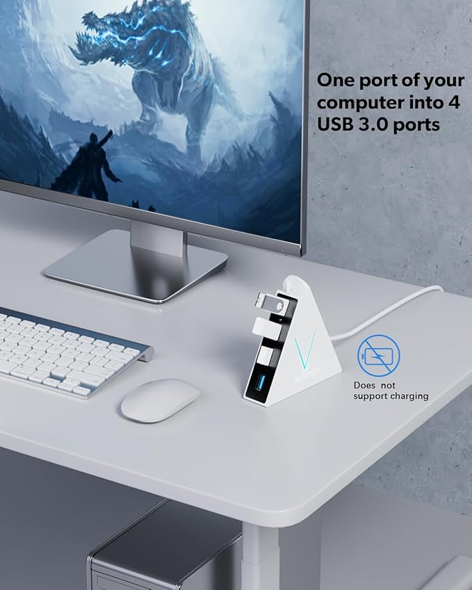 USB 3.0 Hub, 4 Port USB Hub Tower, 2ft Cable USB Splitter - Image 3