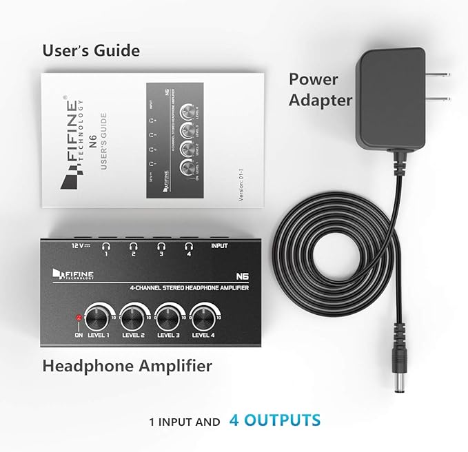 Fifine Headphone Amplifier 4 Channels Metal Stereo Audio Amplifier, Mini - Image 5