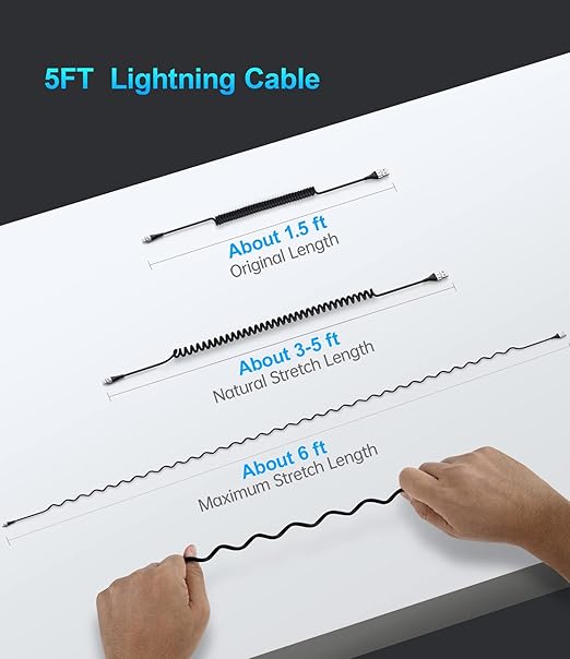 iPhone Charger Cable for Car, 2 Pack 5FT Coiled Lightning Cable iPhone Charger - Image 6