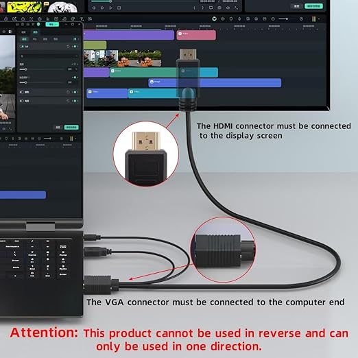 VGA to HDMI Cable 6ft with Audio, VGA Maleto HDMI Male Converter Cord Adapter - Image 2