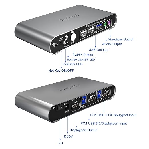 2 Port DP USB 3.0 Automatic KVM Switch Two Computers 1 DisplayPort Monitor - Image 4