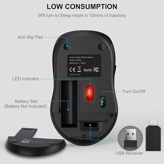 WisFox 2.4G Wireless Mouse for Laptop, Ergonomic Computer Mouse - Image 7