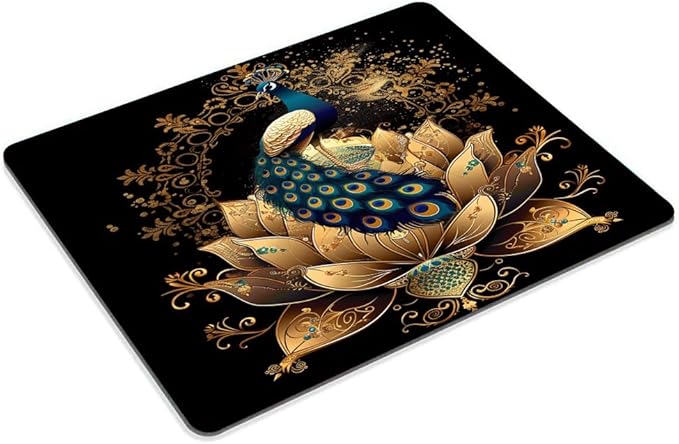 Square Mouse Pad Peacock on Golden Lotus-1, Gaming Mouse Pads - Image 2