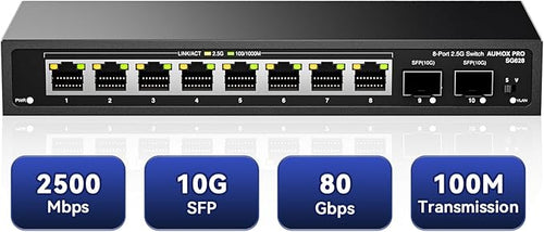10 Port 2.5Gb Unmanaged Ethernet Switch by AUMOXPRO