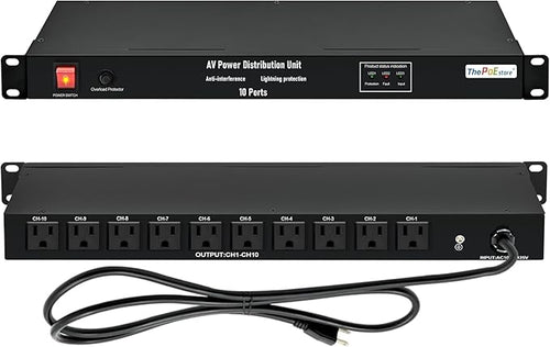 10 NEMA 5-15R Outlet Surge Protector PDU, 120V 15A 3600J 10KA, 1U Rack Mount by ThePoEstore
