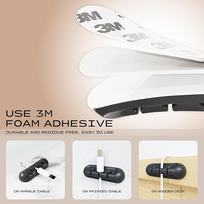 USB Cable Organizer Clips Cord Holder, 10 Packs Black Self Adhesive Desk Cord - Image 4