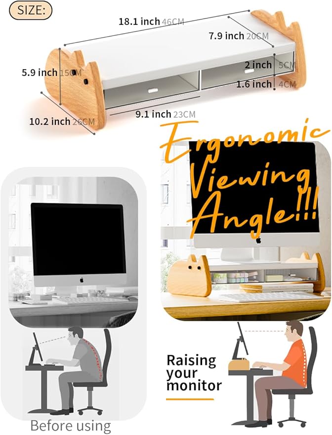 Monitor Stand Riser, Wooden & MDF Computer Desktop Stand - Image 6