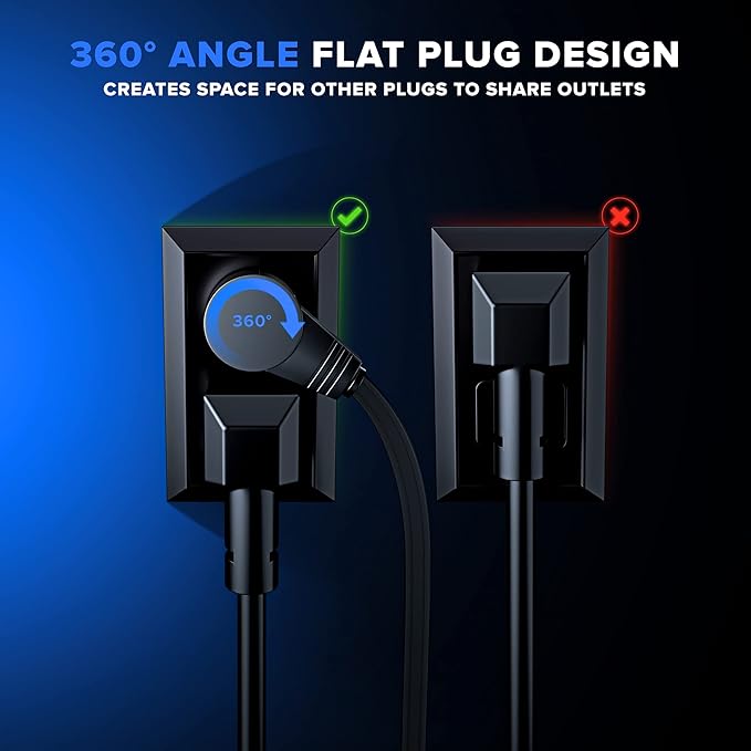Maximm Cable 15 Ft 360° Rotating Flat Plug Extension Cord/Wire, 16 AWG Multi 3 - Image 7