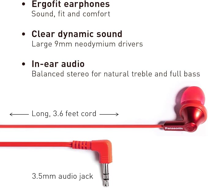 Panasonic ErgoFit Wired Earbuds, 3.5mm Jack in-Ear Headphones - Image 2
