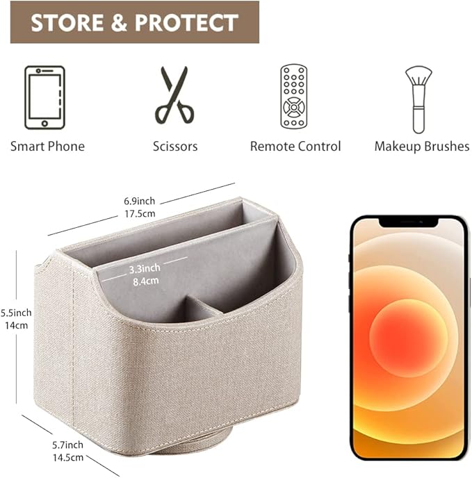 Fanousy 360° Rotating Remote Control Holder, PU Leather TV Remote Caddy - Image 2