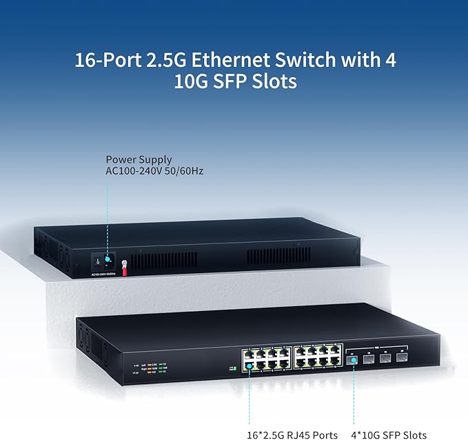 16 Port 2.5G Network Ethernet Switch, 16 x 2.5Gb RJ45 Ports, 4 x 10G SFP Slots - Image 2