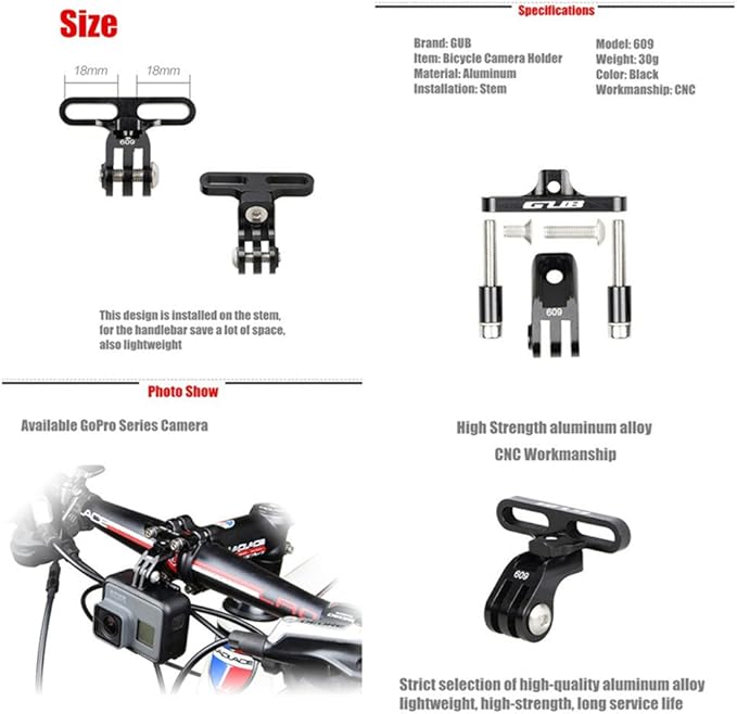 GUB Bike Camera Mount, Aluminium Bicycle Stem Front Camera Holder Mount - Image 4