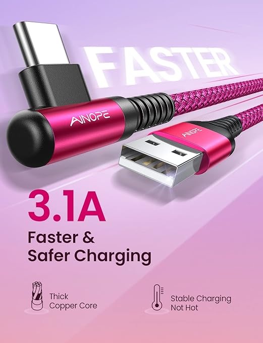 AINOPE Type C Cable 3.1A Type C Charger Fast Charging Right Angle, Resistant - Image 5