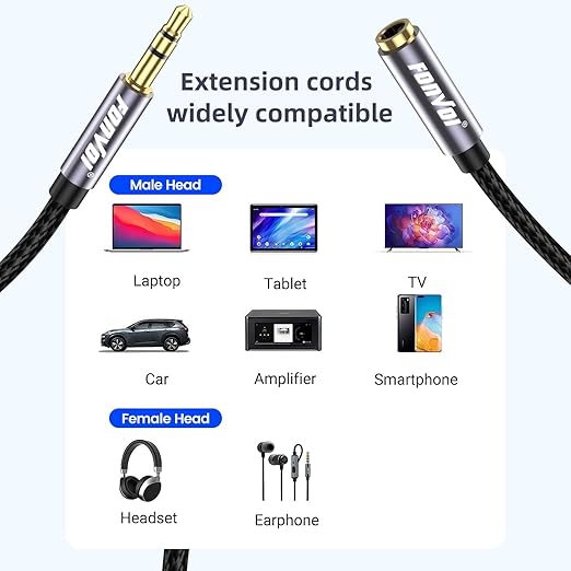 8FT 3.5mm Aux Jack Audio Extension Cable, Male to Female, TRS Headphone - Image 3