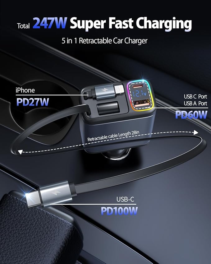 247W Retractable Car Charger - Image 2