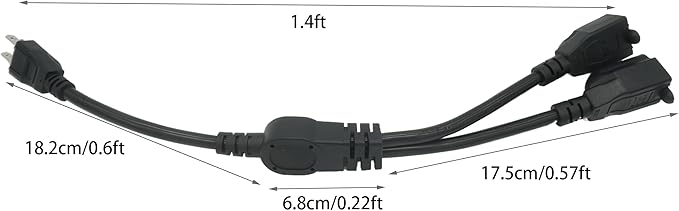 Y Splitter Extension Cord, 1.4FT 2 Way 1 to 2 Splitter Extension Cord, 3 Prong - Image 2