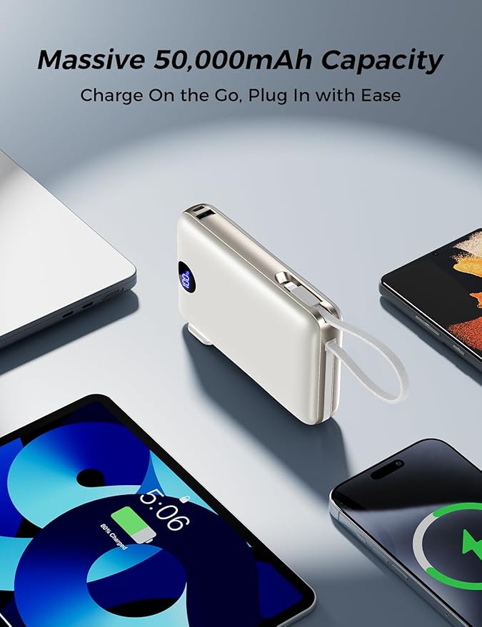 Portable Charger with Built in Cable & Wall Plug, 50000 mAh Power Bank - Image 5