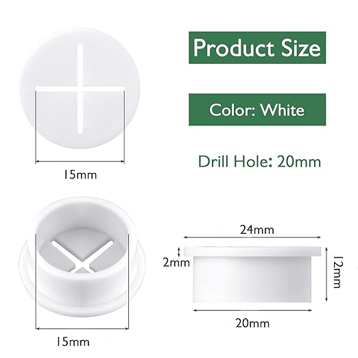 20Pcs Desk Grommet, 3/4" White Silicone Cord Hole Cover, Flexible Rubber Wire - Image 2